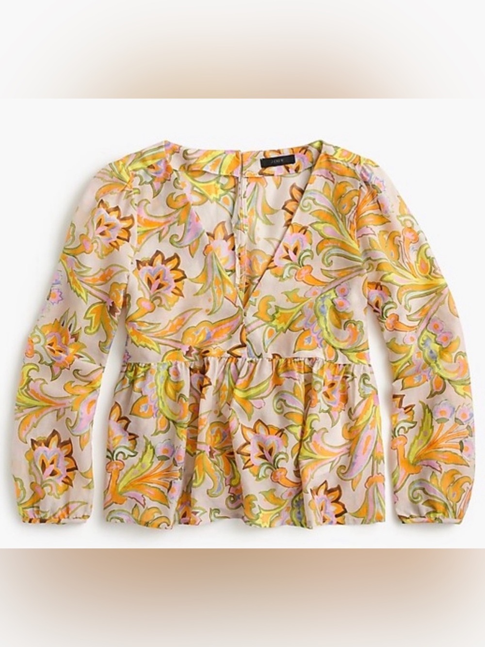 J. Crew cotton silk voile Floral V-Neck Peplum Blouse in Pastel Yellow Pink sz 4
